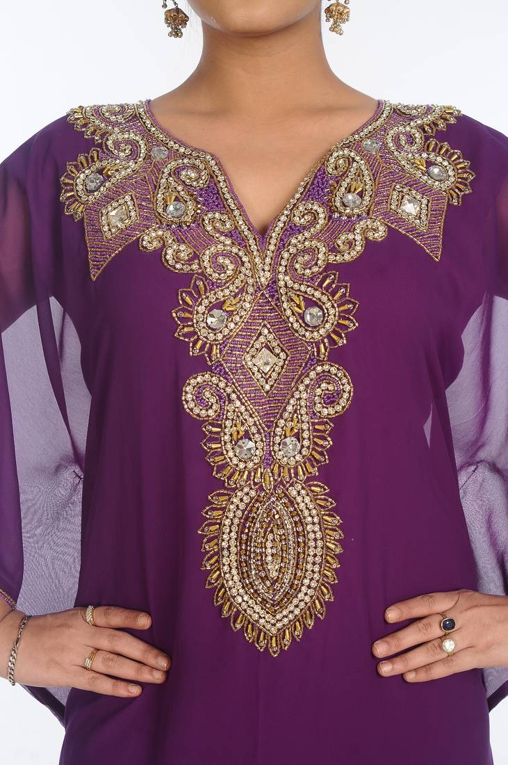 Purple Georgette Embroidered Zari Work Islamic Kaftans