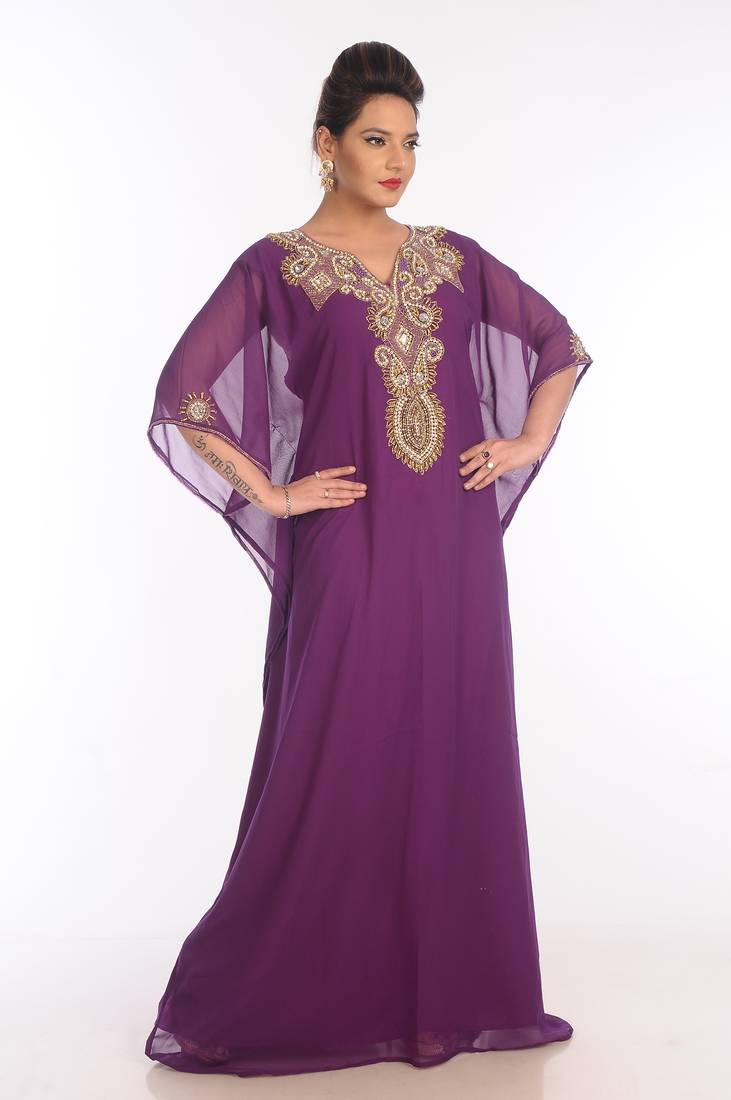 Purple Georgette Embroidered Zari Work Islamic Kaftans