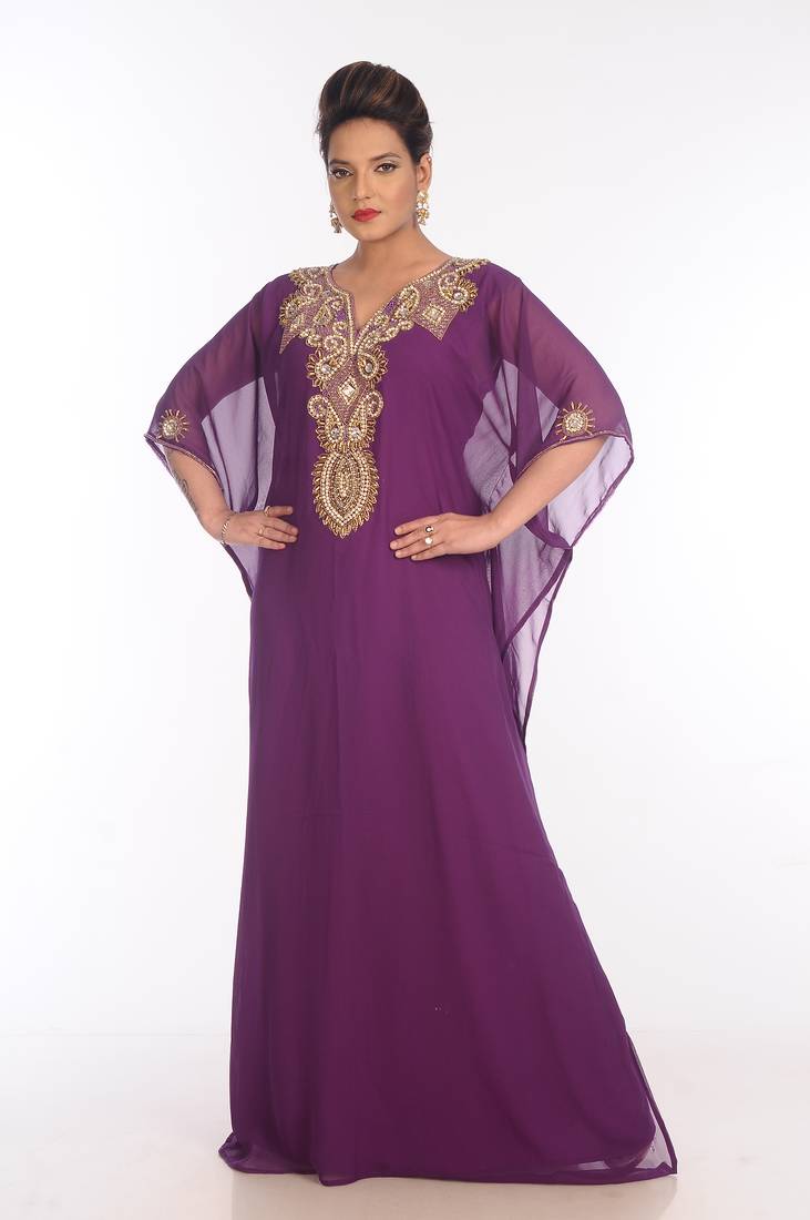 Purple Georgette Embroidered Zari Work Islamic Kaftans