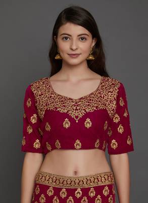 Wine embroidered
 velvet semi stitched lehenga with dupatta 3