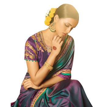 Purple plain faux fabric saree with blouse 3