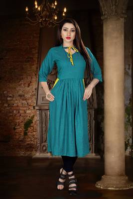 Blue plain viscose rayon kurti 1