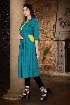 Blue plain viscose rayon kurti 3