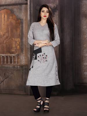 Grey embroidered viscose rayon kurti 1