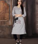 Grey embroidered viscose rayon kurti