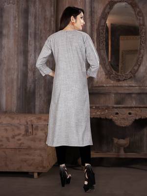 Grey embroidered viscose rayon kurti 2
