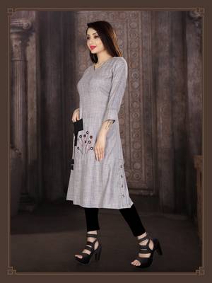Grey embroidered viscose rayon kurti 3
