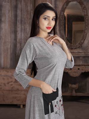 Grey embroidered viscose rayon kurti 4