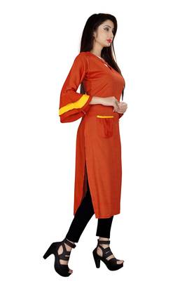 Red plain viscose rayon kurti 3