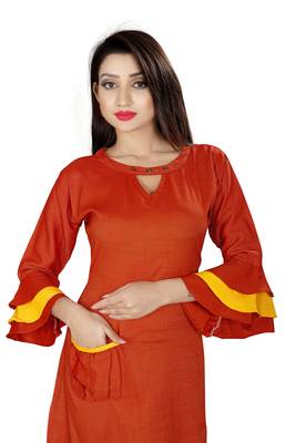 Red plain viscose rayon kurti 4