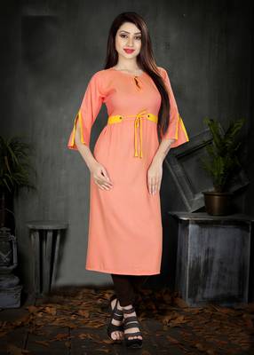 Peach plain viscose rayon kurti 1