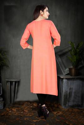 Peach plain viscose rayon kurti 2