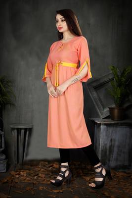 Peach plain viscose rayon kurti 3