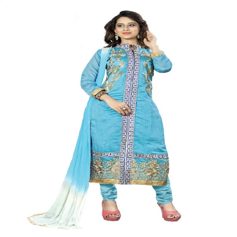 Sky Blue Chanderi Silk Pant Salwar Suit