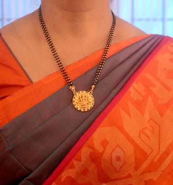 Black beads mangalsutra with Laxmi pendant one gram gold 1