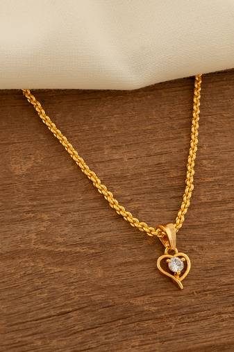 Golden chain with solitaire diamond heart pendant one gram gold