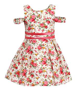 White Printed Cotton Kids-Frocks 1