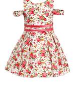 White Printed Cotton Kids-Frocks