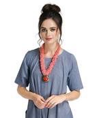 Caressa By Zenitex Peach Cotton Lycra Necklace With Peach Pom-Pom & Pendant