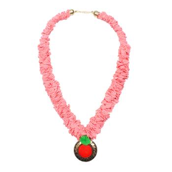 Caressa By Zenitex Peach Cotton Lycra Necklace With Peach Pom-Pom & Pendant 2