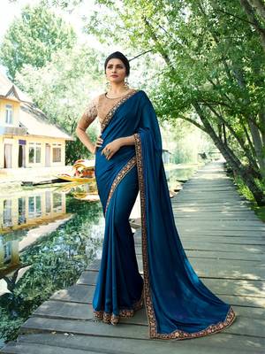 Royal blue plain art silk saree with blouse 1