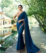 Royal blue plain art silk saree with blouse