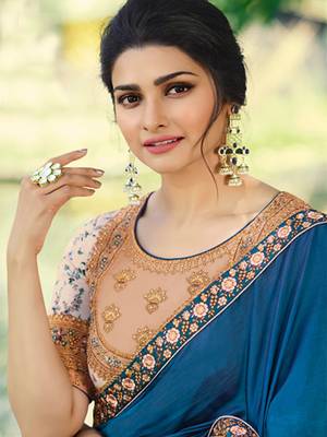Royal blue plain art silk saree with blouse 2