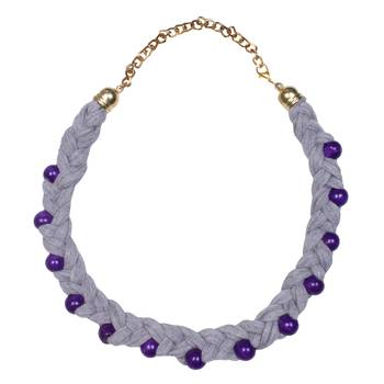 Caressa By Zenitex Grey Cotton Thread Necklace With Brown Wooden Beads 2
