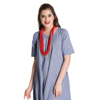 Caressa By Zenitex Red Cotton Lycra T-Shirt Necklace With Silver Chain 1