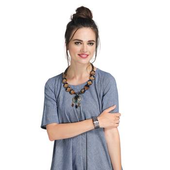 Caressa By Zenitex Brown Pearl Necklace With Black Wooden Beads & Pendant 1