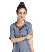 Caressa By Zenitex Brown Pearl Necklace With Black Wooden Beads & Pendant