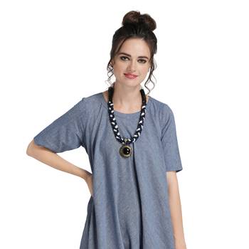 Caressa By Zenitex Black Cotton Lycra Necklace With Pendant 1