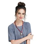 Caressa By Zenitex Multicolour Yarn Necklace With Blue Metal Pendant