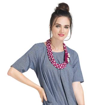 Caressa By Zenitex Magenta Cotton Lycra Coiled Necklace With Braided Shell Buttons 1