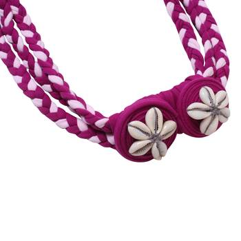 Caressa By Zenitex Magenta Cotton Lycra Coiled Necklace With Braided Shell Buttons 3