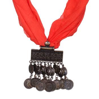 Caressa By Zenitex Orange Georgette Necklace With Metal Pendant 3