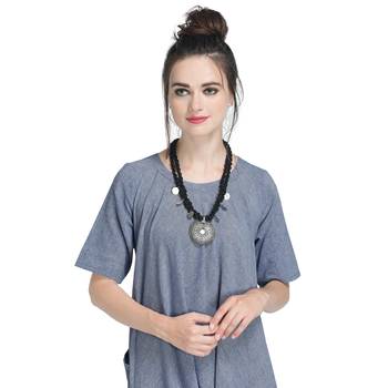 Caressa By Zenitex Black Yarn Necklace With Silver Pendant & Coins 1