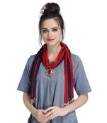 Caressa By Zenitex Red And Blue Yarn Necklace With Silver Pendant And Colourful Beads