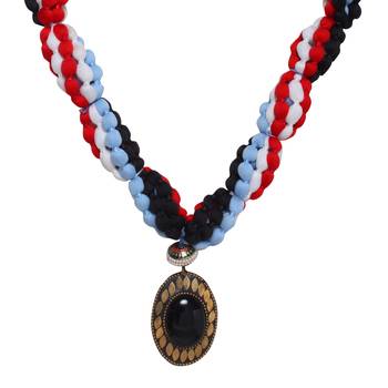 Caressa By Zenitex Multicolour Yarn Necklace With Black Pendant & Beads 3