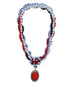 Caressa By Zenitex Multicolour Yarn Necklace With Copper & Red Pendant