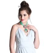 Caressa By Zenitex Light Green Georgette Necklace With Multicolour Pendant