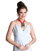Caressa By Zenitex Red Georgette Necklace With Metal Pendant