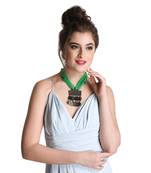 Caressa By Zenitex Green Georgette Necklace With Metal Pendant