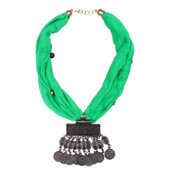 Caressa By Zenitex Green Georgette Necklace With Metal Pendant 2