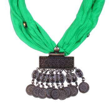 Caressa By Zenitex Green Georgette Necklace With Metal Pendant 3