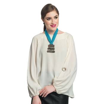 Caressa By Zenitex Sky Blue Georgette Necklace With Metal Pendant 1