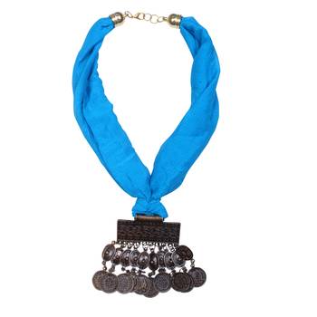 Caressa By Zenitex Sky Blue Georgette Necklace With Metal Pendant 2