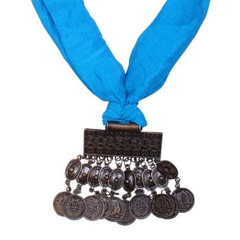 Caressa By Zenitex Sky Blue Georgette Necklace With Metal Pendant 3