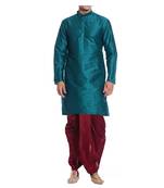 Green Plain Raw Silk Dhoti Kurta