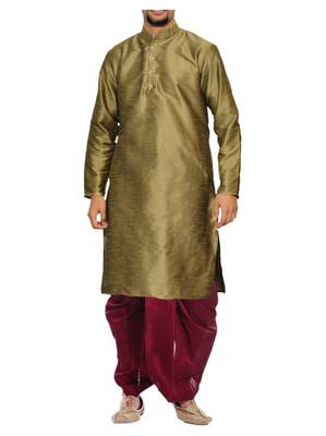 Beige Plain Raw Silk Dhoti Kurta 1